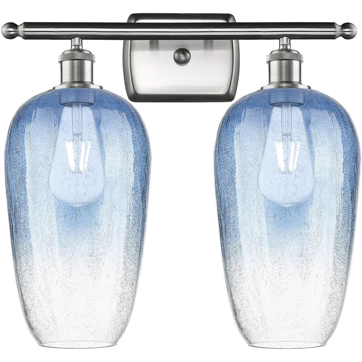 Innovations Lighting 516-2W-SN-G484-7SB Ballston Brookhaven Flute 2 Light 17 inch Brushed Satin Nickel Bath Vanity Light Wall Light in Sapphire Blue G
