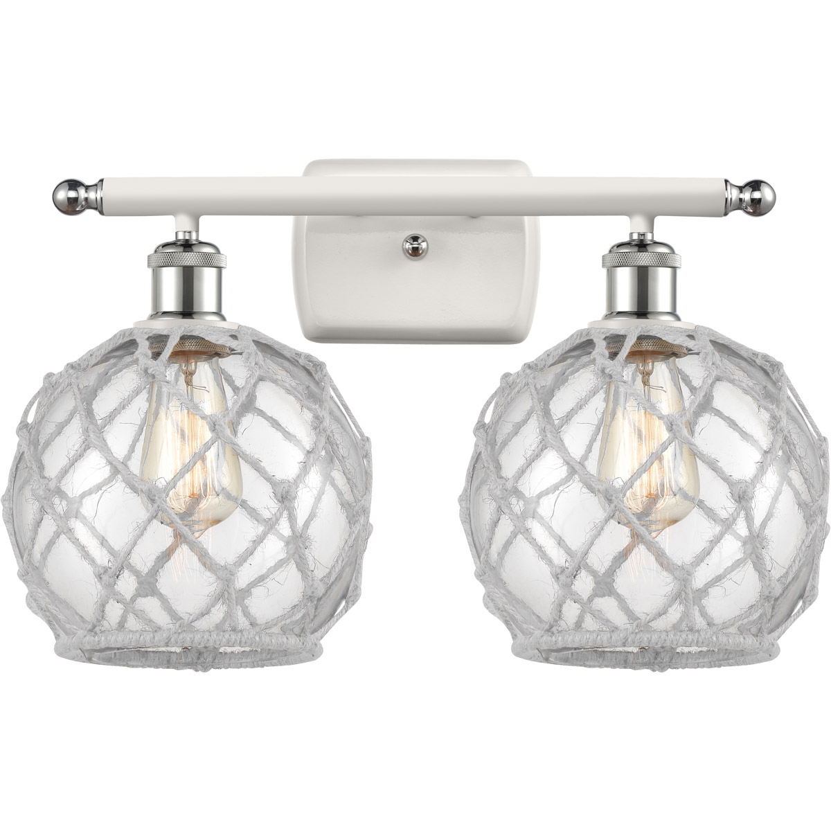 Innovations Lighting 516-2W-WPC-G122-8RW-LED Ballston Farmhouse Rope LED 16 inch White and Polished Chrome Bath Vanity Light Wall Light in Clear Glass