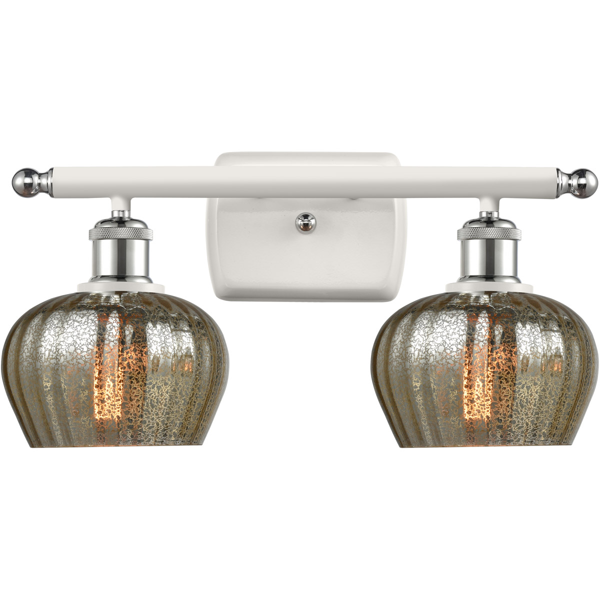 Innovations Lighting 516-2W-WPC-G96-LED Ballston Fenton LED 16 inch White and Polished Chrome Bath Vanity Light Wall Light in Mercury Glass, Ballston