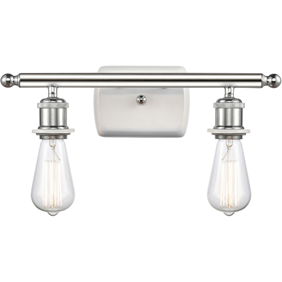 Innovations Lighting 516-2W-WPC-LED Ballston Bare Bulb LED 16 inch White and Polished Chrome Bath Vanity Light Wall Light, Ballston