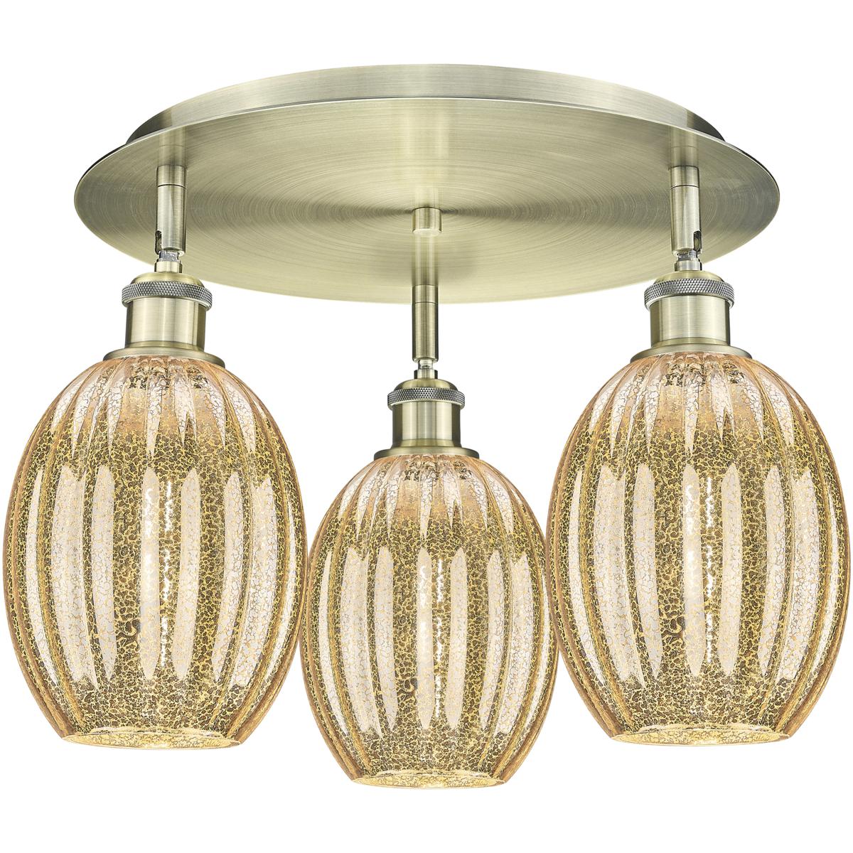 Innovations Lighting 516-3C-AB-G459-6ME Ballston Preston 3 Light 18 inch Antique Brass Flush Mount Ceiling Light in Mercury Glass