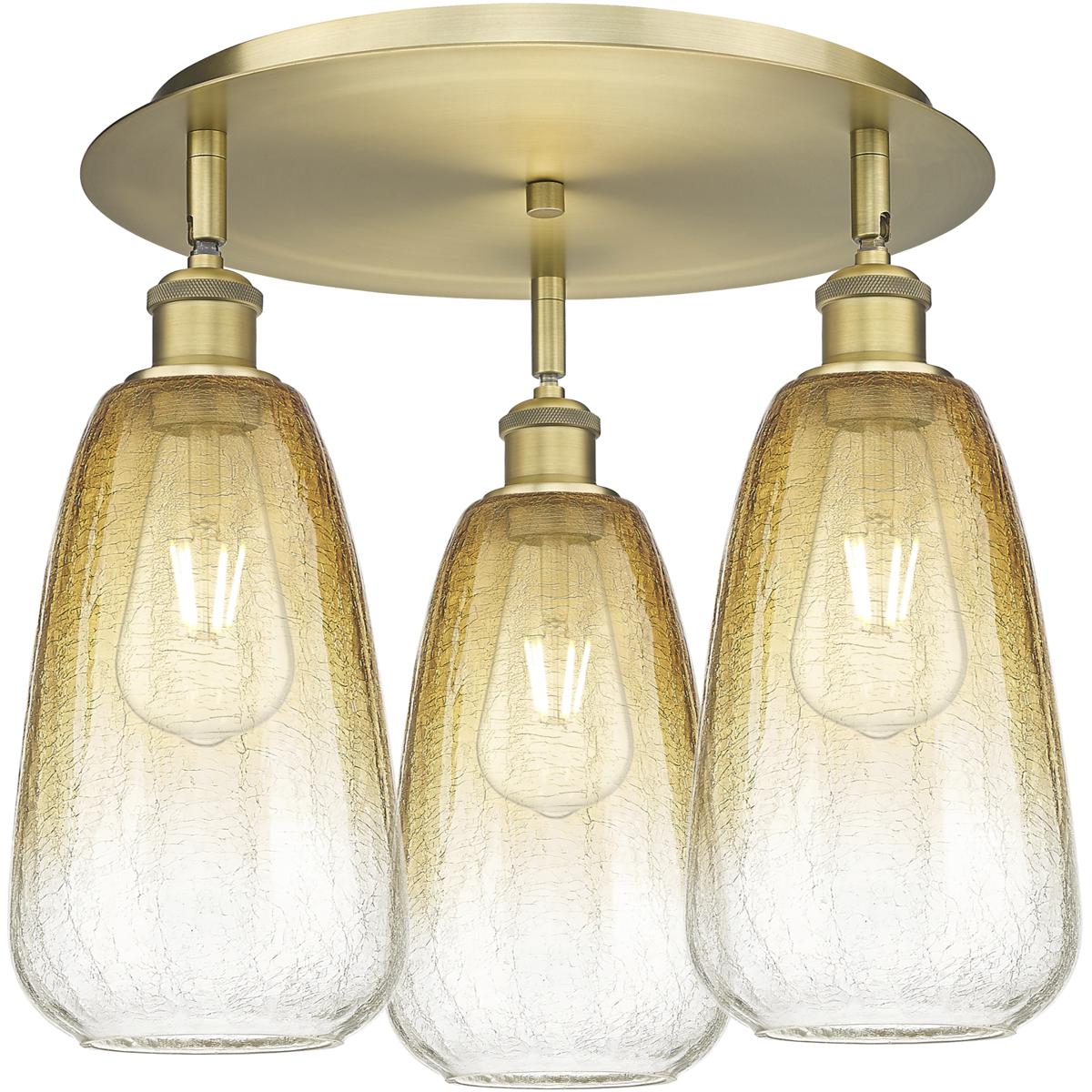 Innovations Lighting 516-3C-BB-G480-6AM Ballston Brookhaven Almond 3 Light 18 inch Brushed Brass Flush Mount Ceiling Light in Amber Glass