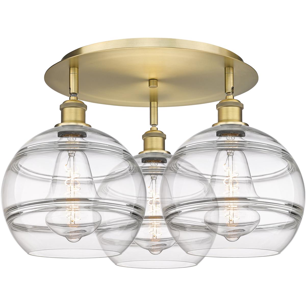 Innovations Lighting 516-3C-BB-G556-10CL Ballston Rochester 3 Light 21.75 inch Brushed Brass Flush Mount Ceiling Light