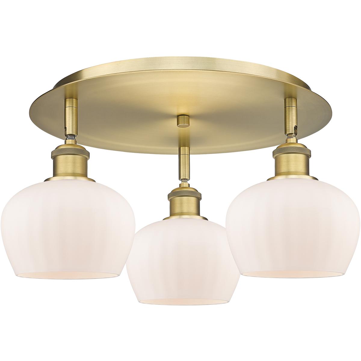 Innovations Lighting 516-3C-BB-G91 Fenton 3 Light 18.25 inch Brushed Brass Flush Mount Ceiling Light in Matte White Glass