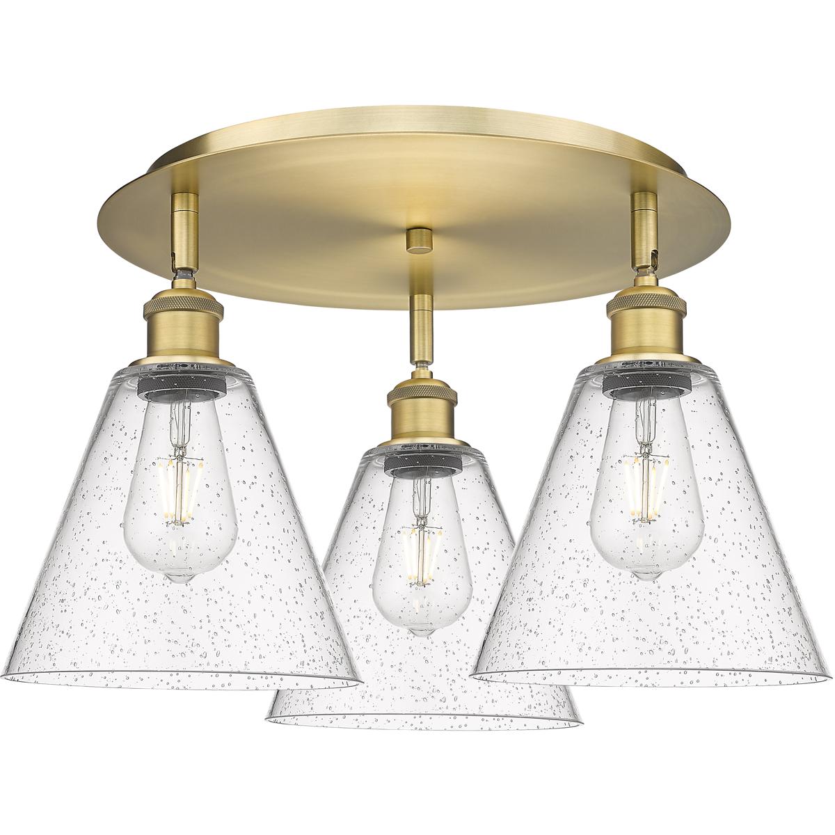 Innovations Lighting 516-3C-BB-GBC-84 Berkshire 3 Light 19.75 inch Brushed Brass Flush Mount Ceiling Light in Seedy