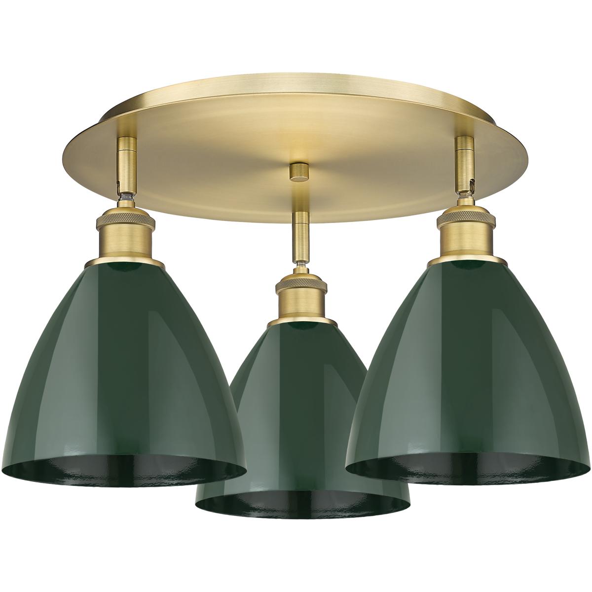 Innovations Lighting 516-3C-BB-MBD-75-GR Ballston Dome 3 Light 19.25 inch Brushed Brass Flush Mount Ceiling Light in Green