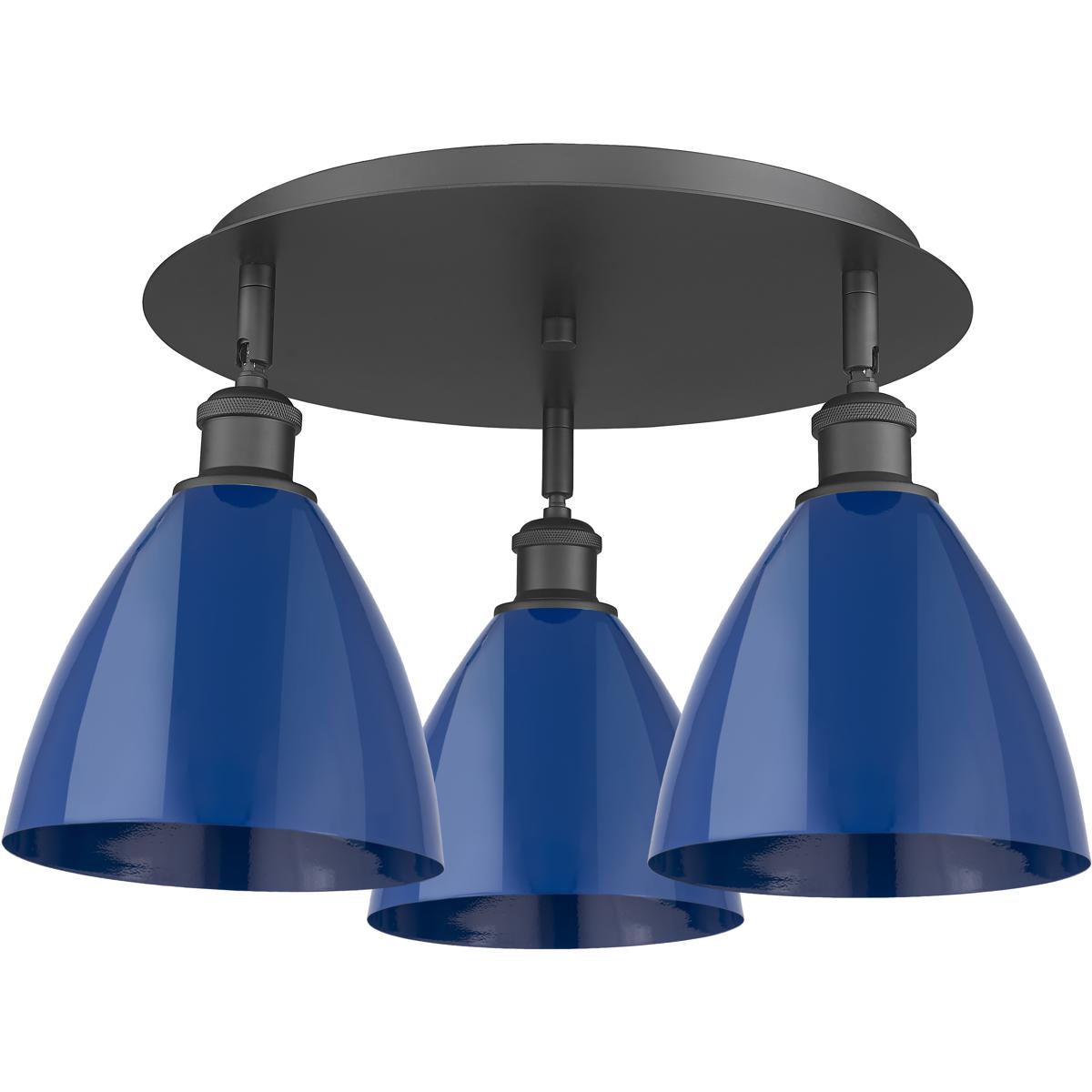 Innovations Lighting 516-3C-BK-MBD-75-BL Ballston Dome 3 Light 19.25 inch Matte Black Flush Mount Ceiling Light in Blue