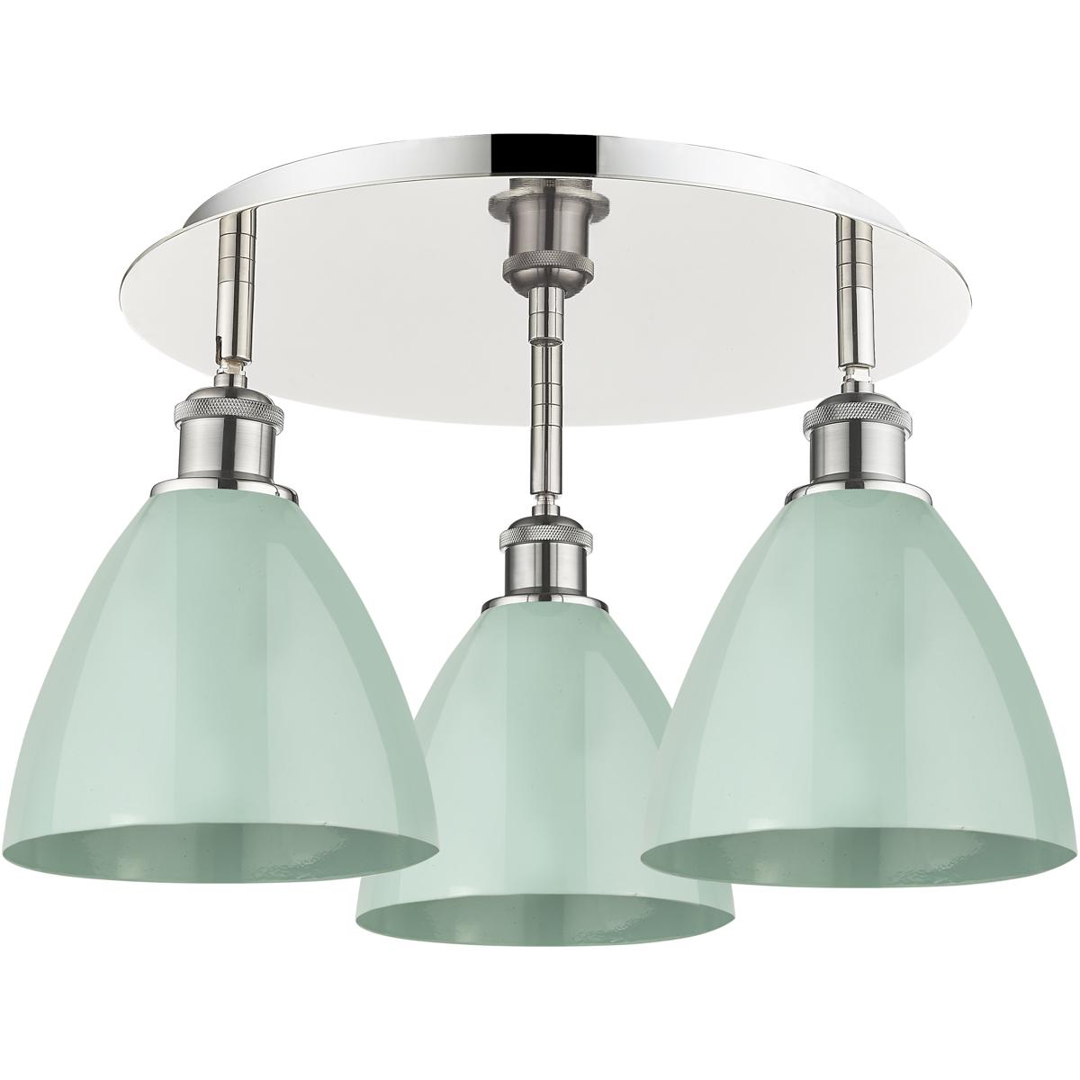 Innovations Lighting 516-3C-PN-MBD-75-SF Ballston Dome 3 Light 19.25 inch Polished Nickel Flush Mount Ceiling Light in Seafoam