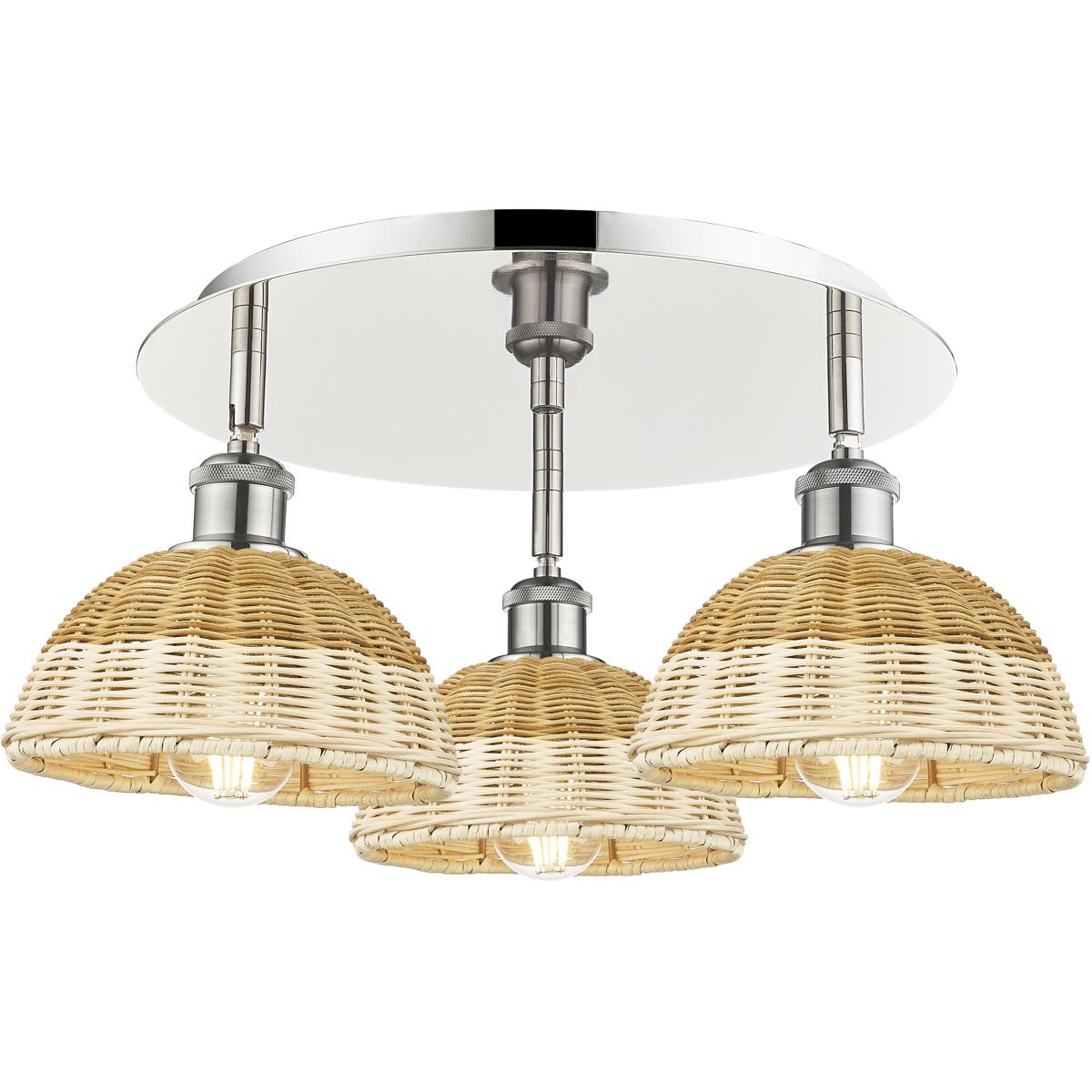 Innovations Lighting 516-3C-PN-NBD2-75-NAT Ballston Bristol Natural II 3 Light 19.25 inch Polished Nickel Flush Mount Ceiling Light