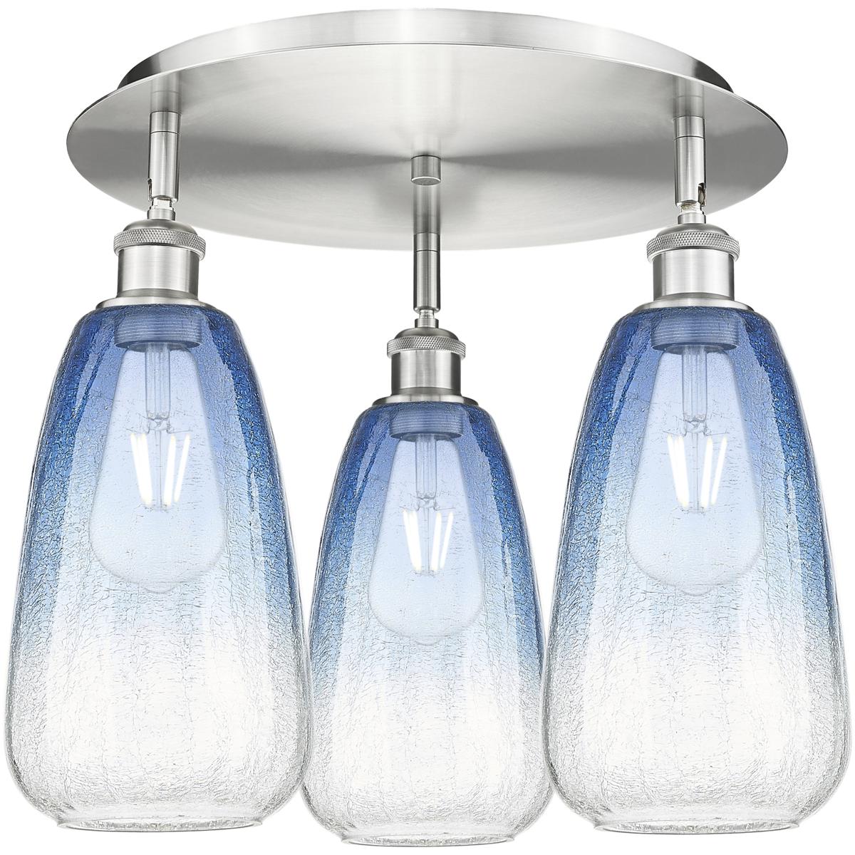 Innovations Lighting 516-3C-SN-G480-6SB Ballston Brookhaven Almond 3 Light 18 inch Satin Nickel Flush Mount Ceiling Light in Sapphire Blue Glass