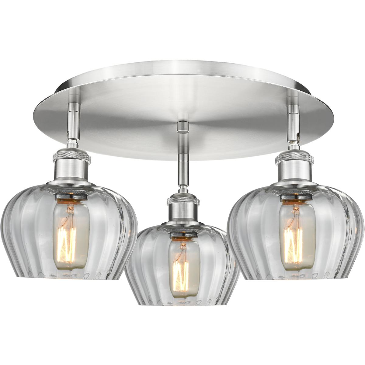 Innovations Lighting 516-3C-SN-G92 Fenton 3 Light 18.25 inch Satin Nickel Flush Mount Ceiling Light in Clear