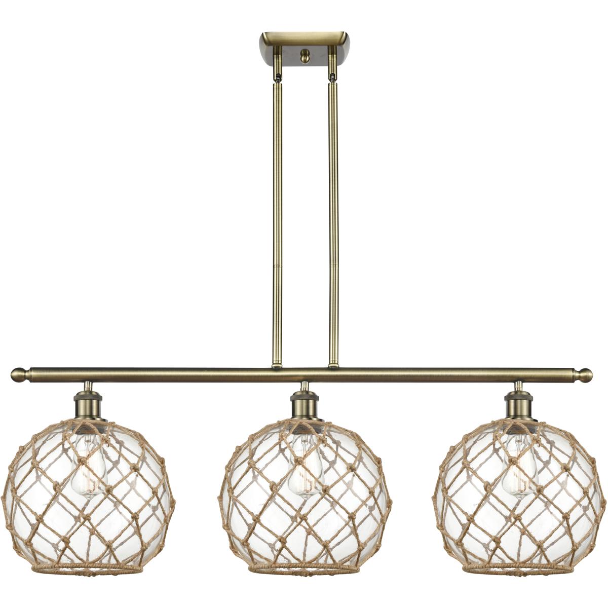 Innovations Lighting 516-3I-AB-G122-10RB-LED Ballston Large Farmhouse Rope LED 36 inch Antique Brass Island Light Ceiling Light in Clear Glass with Br