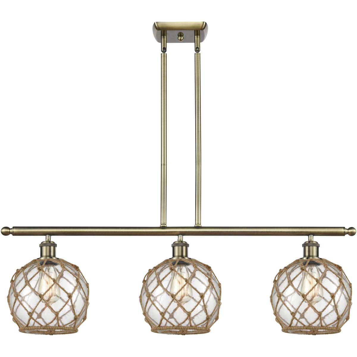 Innovations Lighting 516-3I-AB-G122-8RB-LED Ballston Farmhouse Rope LED 36 inch Antique Brass Island Light Ceiling Light in Clear Glass with Brown Rop
