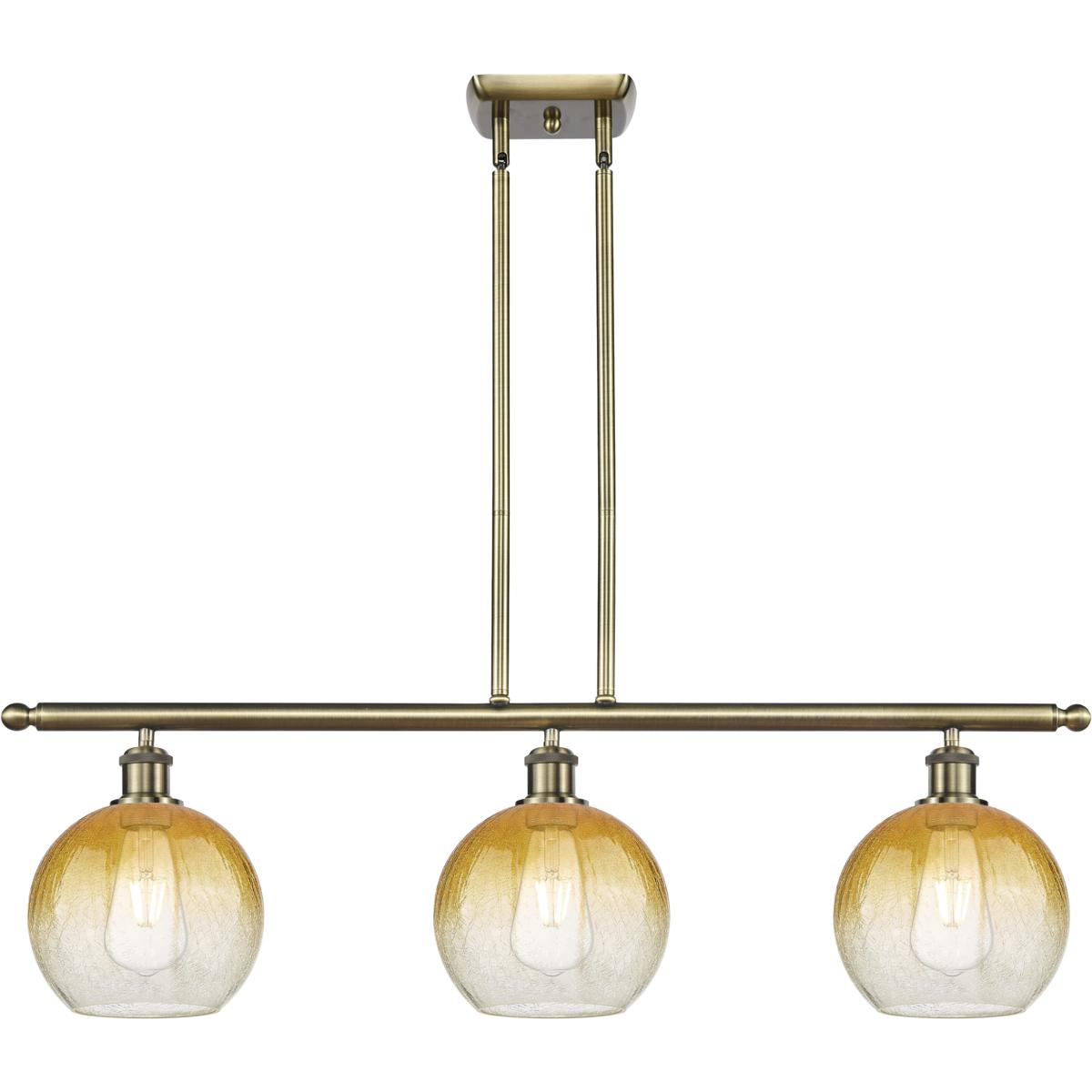 Innovations Lighting 516-3I-AB-G483-8AM Ballston Brookhaven Globe Island Light Ceiling Light in Antique Brass, Amber Glass