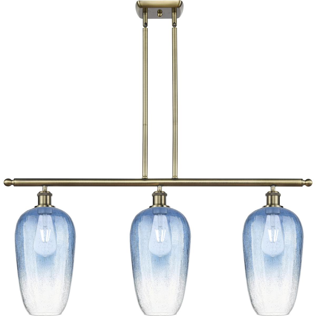 Innovations Lighting 516-3I-AB-G484-7SB Ballston Brookhaven Flute Island Light Ceiling Light in Antique Brass, Sapphire Blue Glass