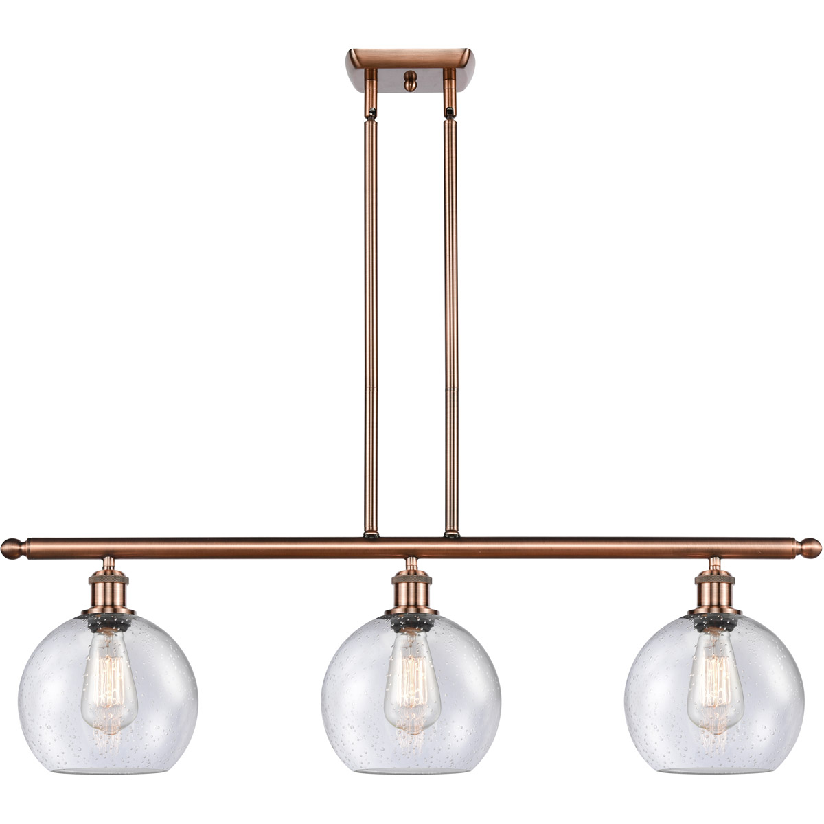 Innovations Lighting 516-3I-AC-G124-8-LED Ballston Athens LED 36 inch Antique Copper Island Light Ceiling Light in Seedy Glass