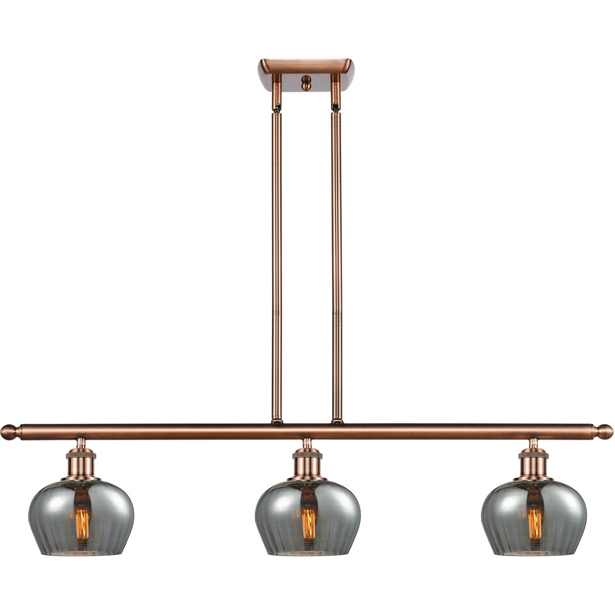 Innovations Lighting 516-3I-AC-G93 Ballston Fenton 3 Light 36 inch Antique Copper Island Light Ceiling Light in Plated Smoke Glass, Ballston