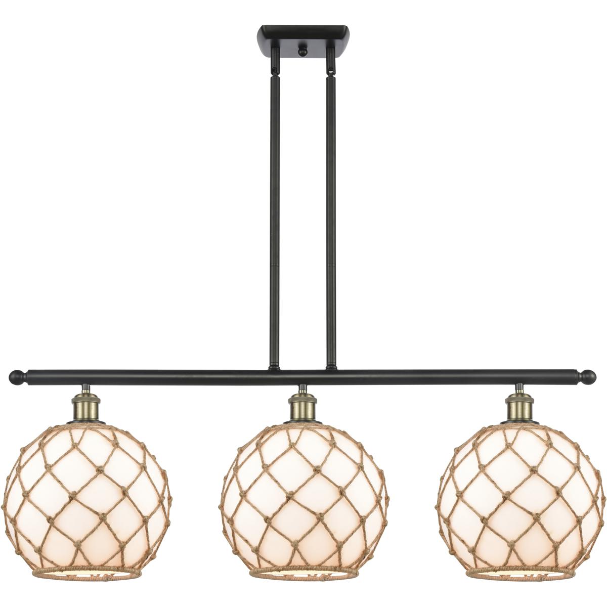 Innovations Lighting 516-3I-BAB-G121-10RB-LED Ballston Large Farmhouse Rope LED 36 inch Black Antique Brass Island Light Ceiling Light in White Glass 