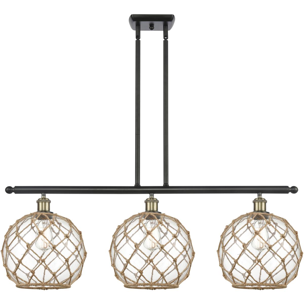 Innovations Lighting 516-3I-BAB-G122-10RB-LED Ballston Large Farmhouse Rope LED 36 inch Black Antique Brass Island Light Ceiling Light in Clear Glass