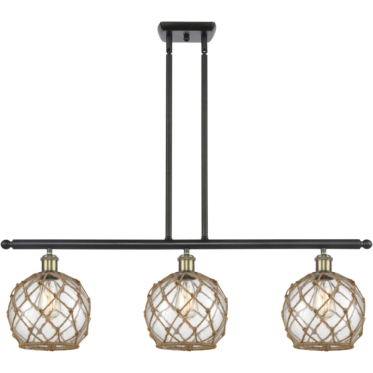 Innovations Lighting 516-3I-BAB-G122-8RB-LED Ballston Farmhouse Rope LED 36 inch Black Antique Brass Island Light Ceiling Light in Clear Glass with Br