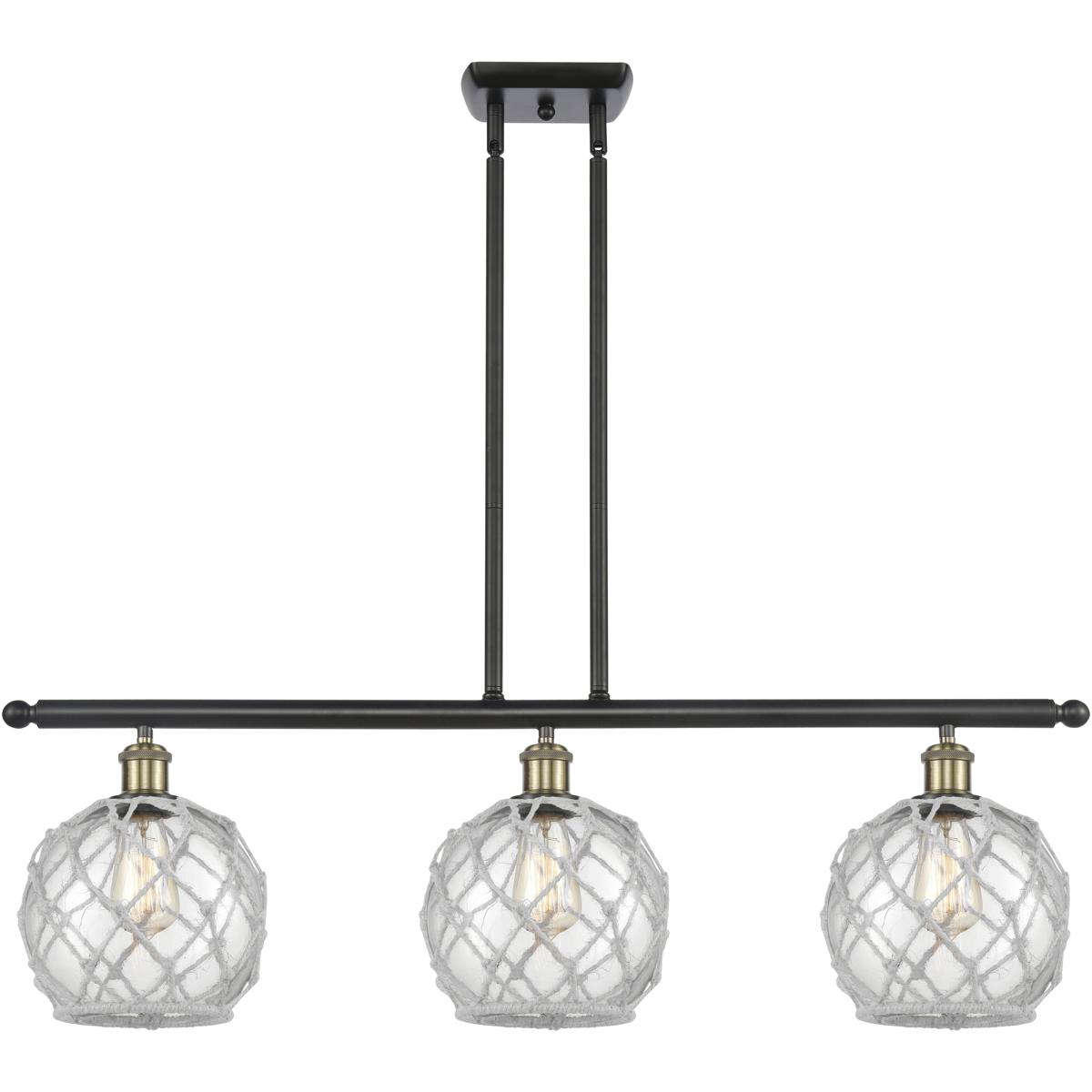 Innovations Lighting 516-3I-BAB-G122-8RW-LED Ballston Farmhouse Rope LED 36 inch Black Antique Brass Island Light Ceiling Light in Clear Glass with Wh