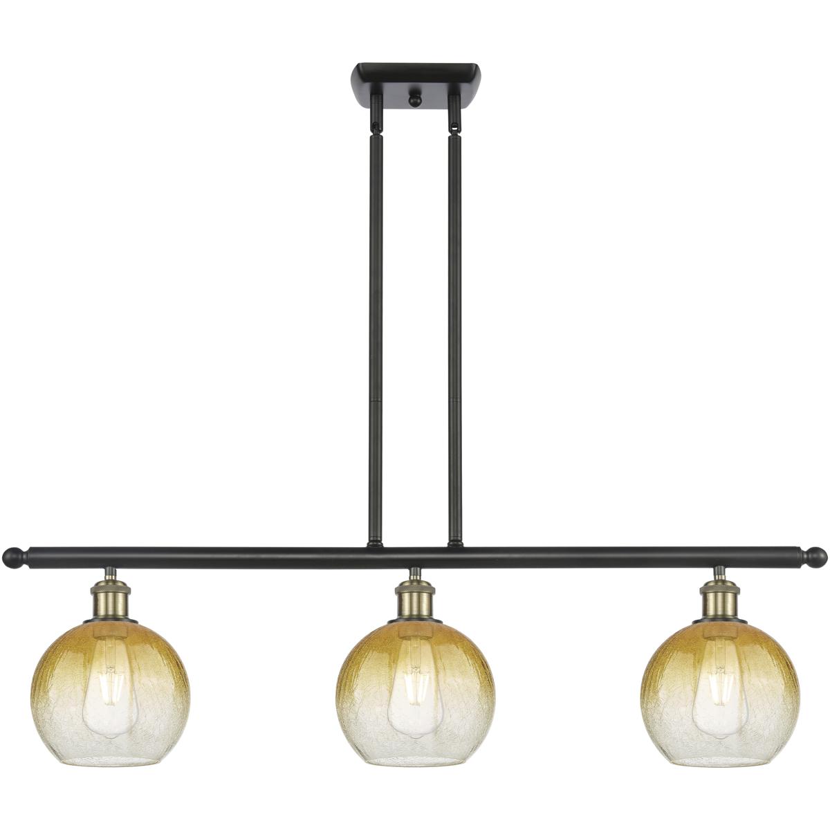 Innovations Lighting 516-3I-BAB-G483-8AM Ballston Brookhaven Globe Island Light Ceiling Light in Black Antique Brass, Amber Glass
