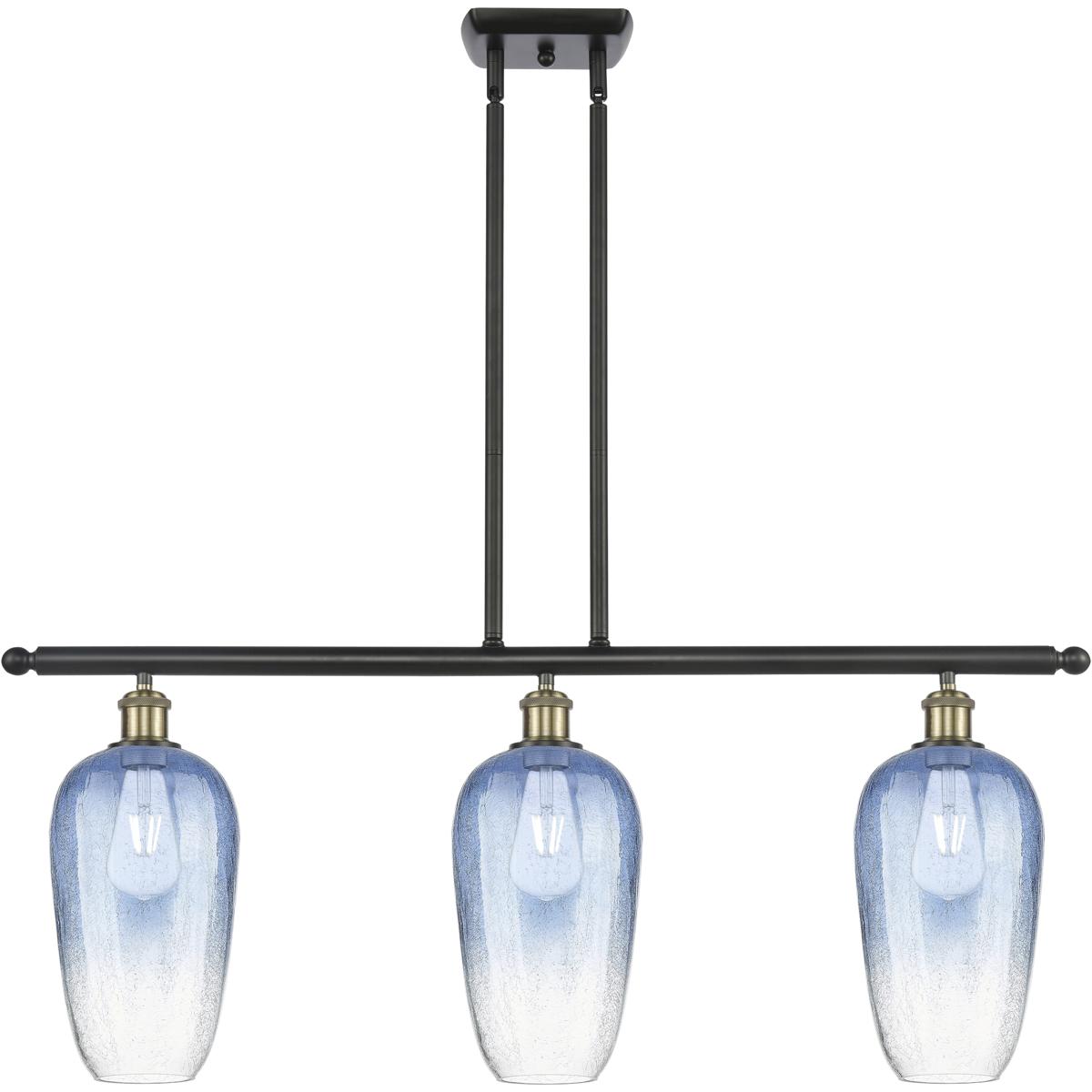 Innovations Lighting 516-3I-BAB-G484-7SB Ballston Brookhaven Flute Island Light Ceiling Light in Black Antique Brass, Sapphire Blue Glass