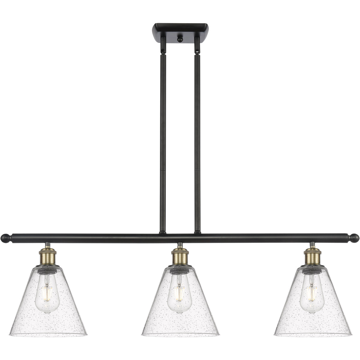 Innovations Lighting 516-3I-BAB-GBC-84 Ballston Ballston Cone Island Light Ceiling Light in Black Antique Brass, Seedy Glass