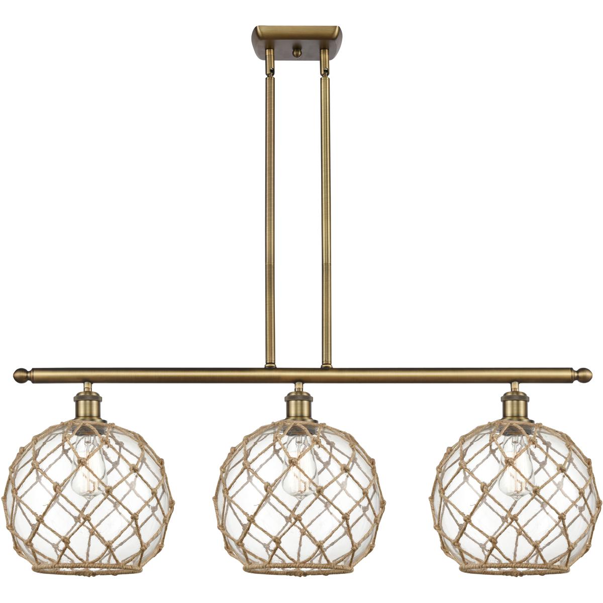 Innovations Lighting 516-3I-BB-G122-10RB-LED Ballston Large Farmhouse Rope LED 36 inch Brushed Brass Island Light Ceiling Light in Clear Glass with Br