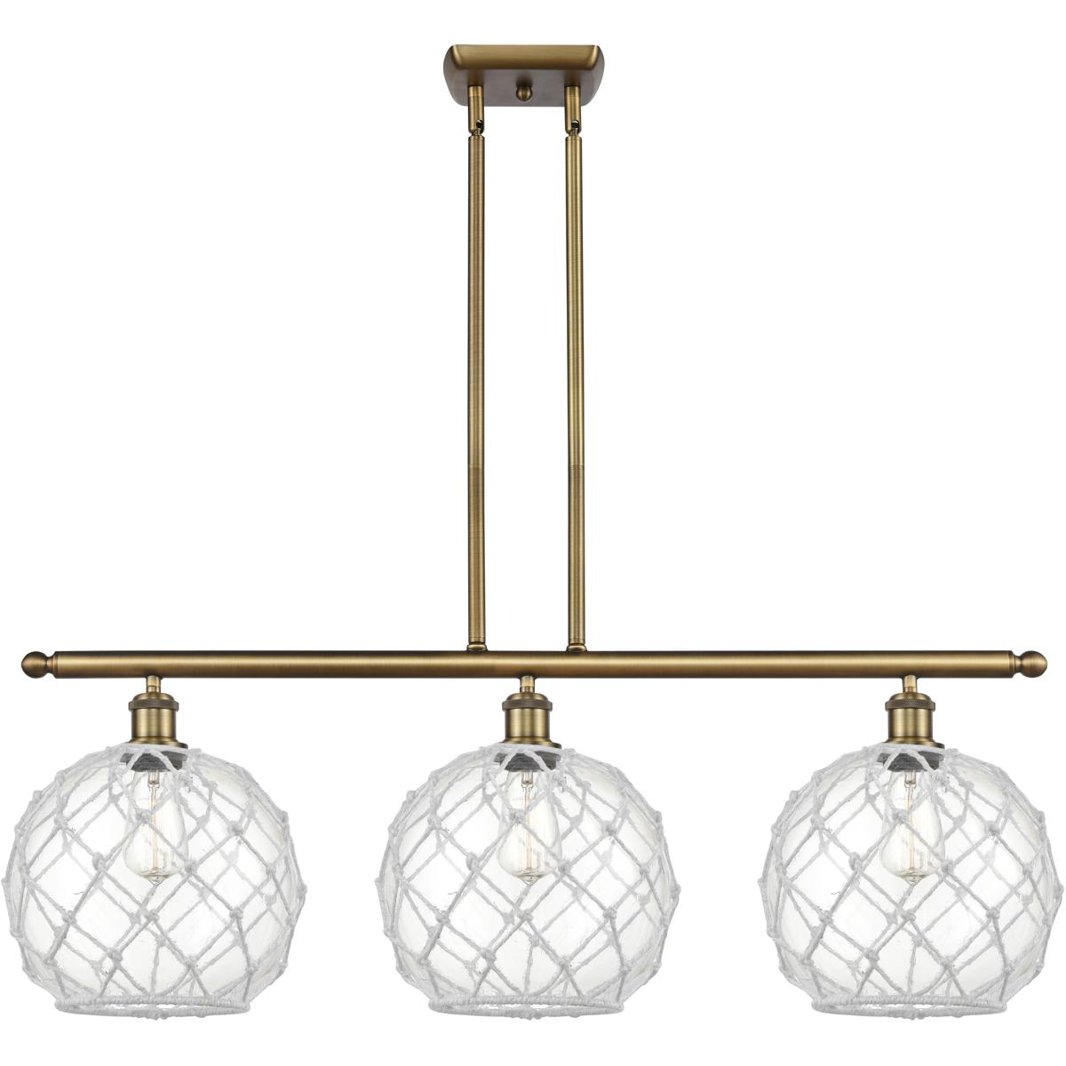 Innovations Lighting 516-3I-BB-G122-10RW-LED Ballston Large Farmhouse Rope LED 36 inch Brushed Brass Island Light Ceiling Light in Clear Glass with Wh