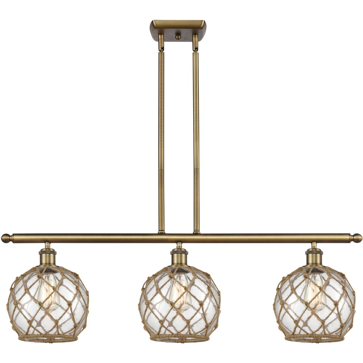 Innovations Lighting 516-3I-BB-G122-8RB-LED Ballston Farmhouse Rope LED 36 inch Brushed Brass Island Light Ceiling Light in Clear Glass with Brown Rop
