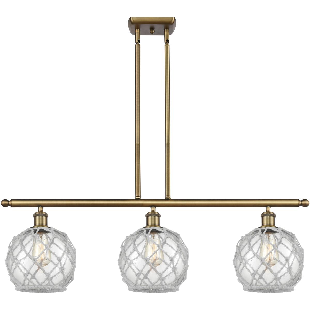 Innovations Lighting 516-3I-BB-G122-8RW-LED Ballston Farmhouse Rope LED 36 inch Brushed Brass Island Light Ceiling Light in Clear Glass with White Rop