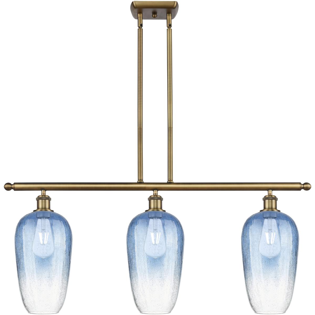 Innovations Lighting 516-3I-BB-G484-7SB Ballston Brookhaven Flute Island Light Ceiling Light in Brushed Brass, Sapphire Blue Glass
