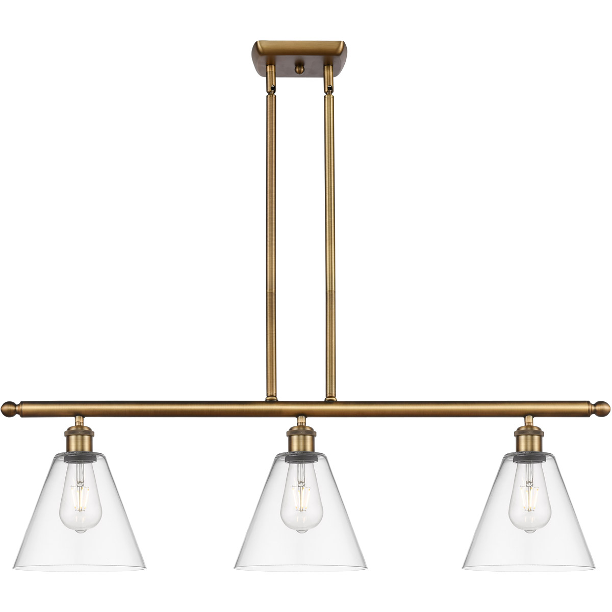 Innovations Lighting 516-3I-BB-GBC-82-LED Ballston Ballston Cone LED 36 inch Brushed Brass Island Light Ceiling Light in Clear Glass