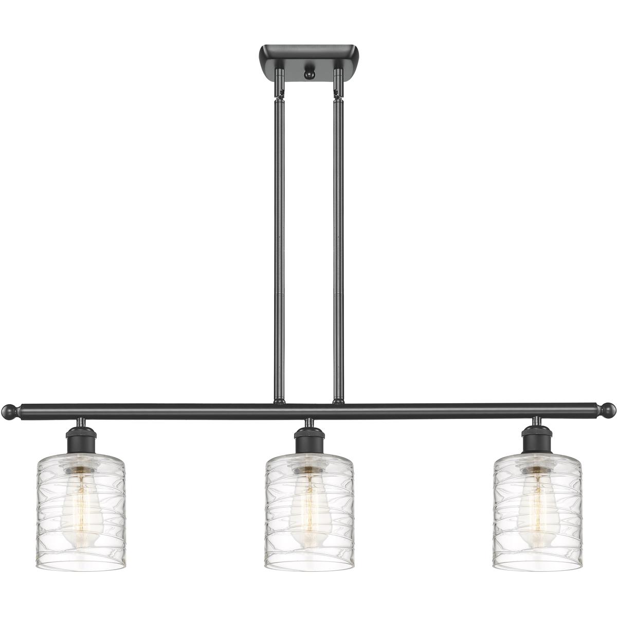 Innovations Lighting 516-3I-BK-G1113-L Ballston Cobbleskill 3 Light 36 inch Matte Black Island Light Ceiling Light in Deco Swirl Glass