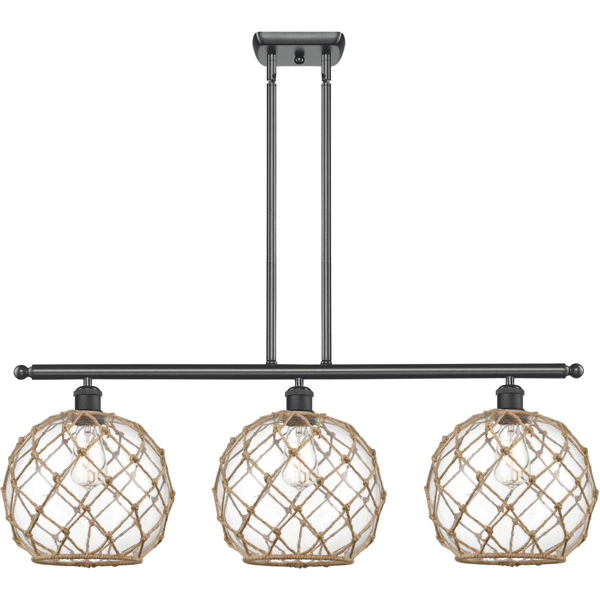 Innovations Lighting 516-3I-BK-G122-10RB-LED Ballston Large Farmhouse Rope LED 36 inch Matte Black Island Light Ceiling Light in Clear Glass with Brow