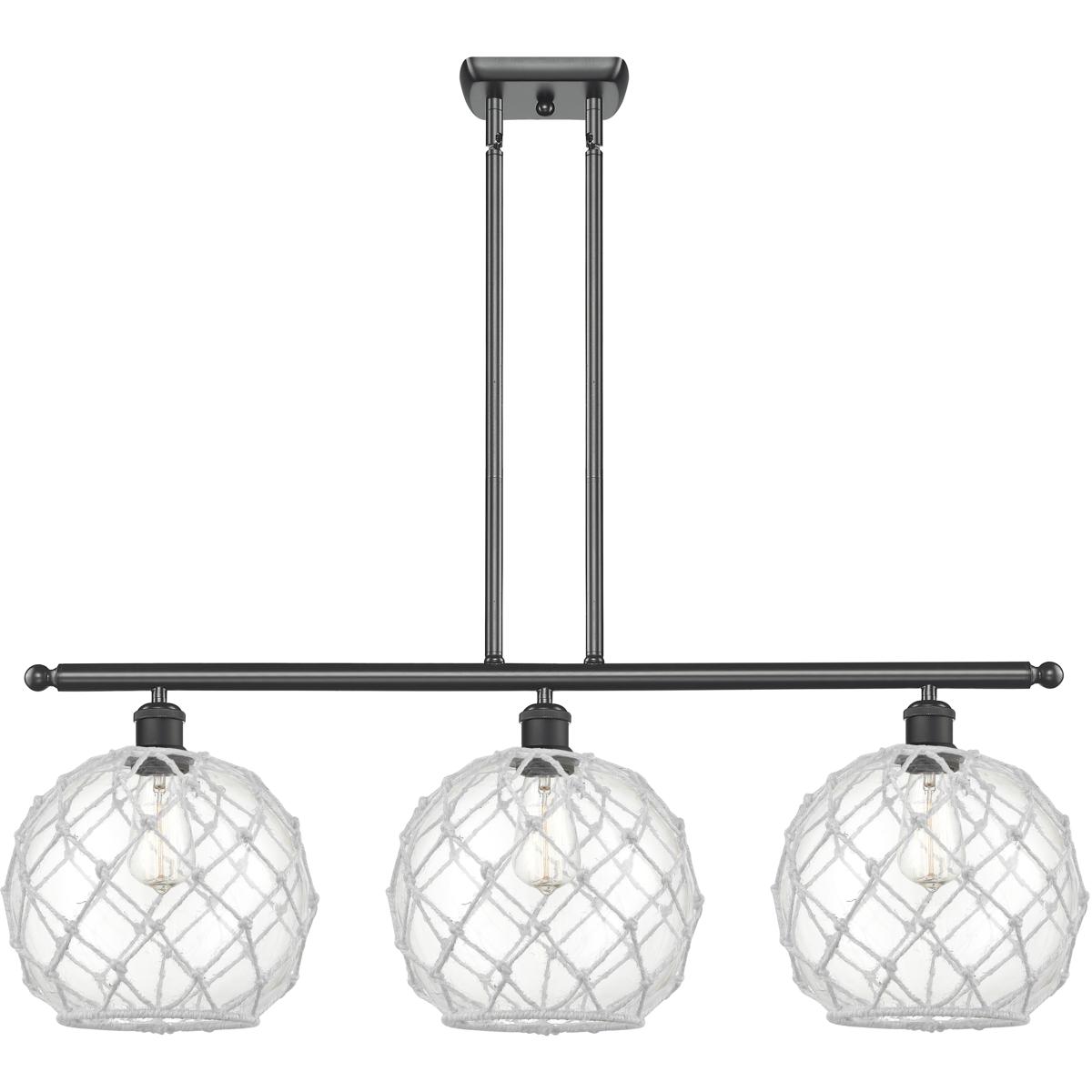 Innovations Lighting 516-3I-BK-G122-10RW Ballston Farmhouse Rope Island Light Ceiling Light in Matte Black, Clear Glass with White Rope, Ballston
