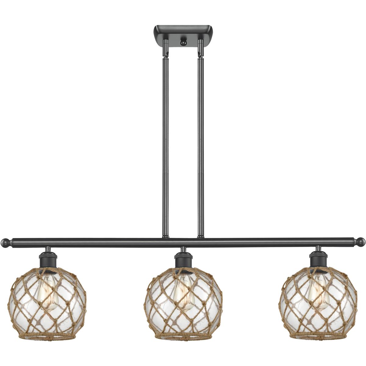 Innovations Lighting 516-3I-BK-G122-8RB-LED Ballston Farmhouse Rope LED 36 inch Matte Black Island Light Ceiling Light in Clear Glass with Brown Rope,