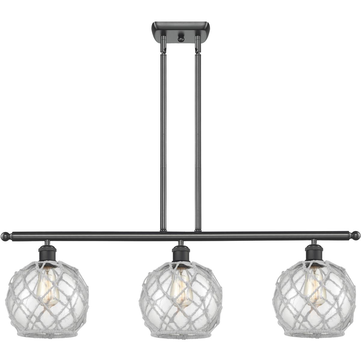 Innovations Lighting 516-3I-BK-G122-8RW Ballston Farmhouse Rope Island Light Ceiling Light in Matte Black, Clear Glass with White Rope, Ballston