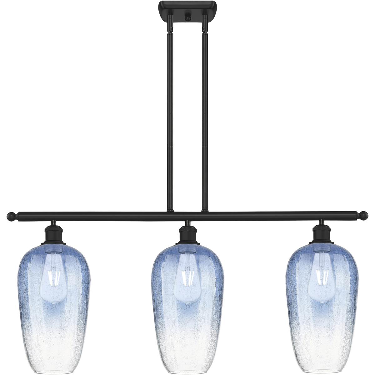 Innovations Lighting 516-3I-BK-G484-7SB Ballston Brookhaven Flute Island Light Ceiling Light in Matte Black, Sapphire Blue Glass