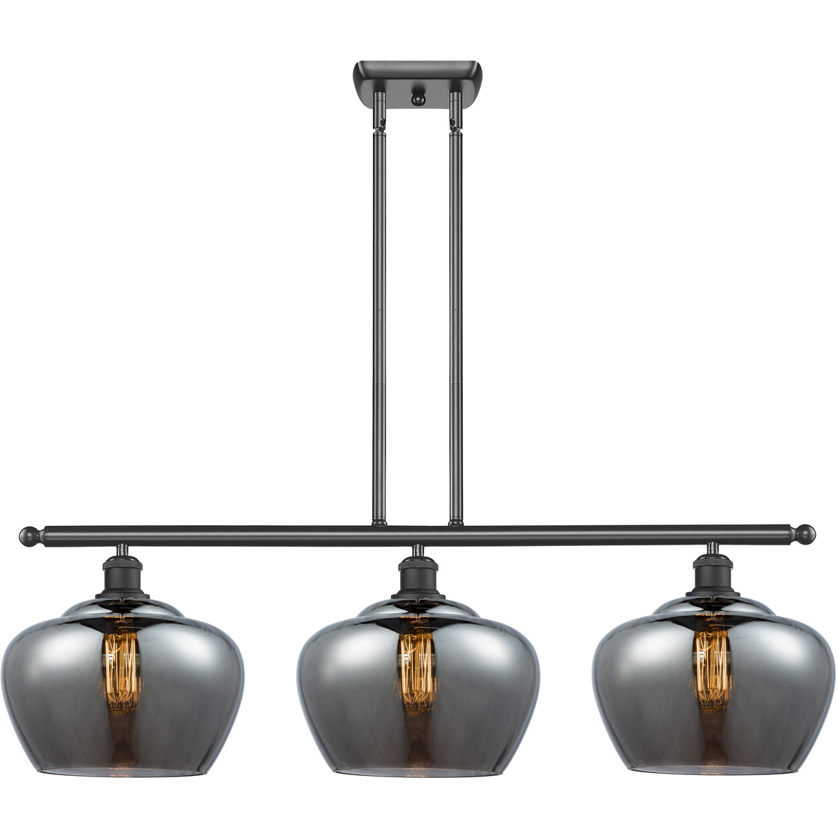 Innovations Lighting 516-3I-BK-G93-L Ballston Large Fenton 3 Light 38 inch Matte Black Island Light Ceiling Light in Plated Smoke Glass, Ballston