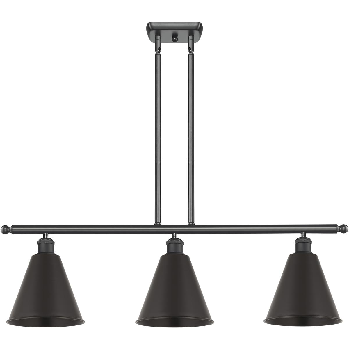 Innovations Lighting Bruno Marashlian Ballston Cone 36 Inch 3 Light Linear Suspension Light Ballston Cone - 516-3I-BK-MBC-8-BK - Nautical
