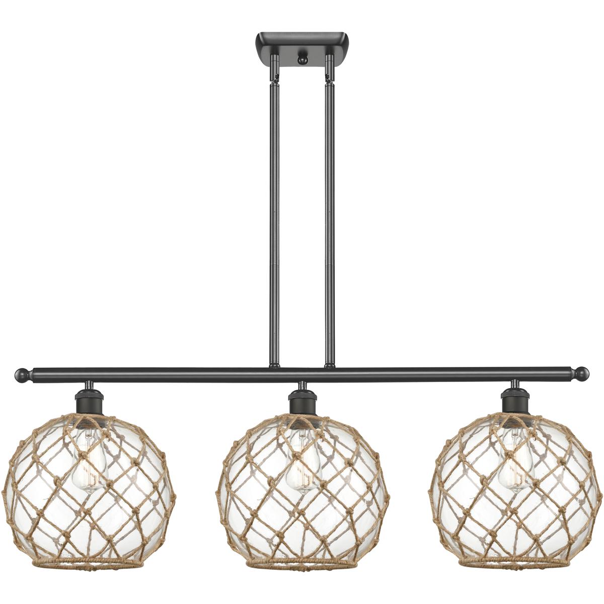 Innovations Lighting 516-3I-OB-G122-10RB-LED Ballston Large Farmhouse Rope LED 36 inch Oil Rubbed Bronze Island Light Ceiling Light in Clear Glass wit