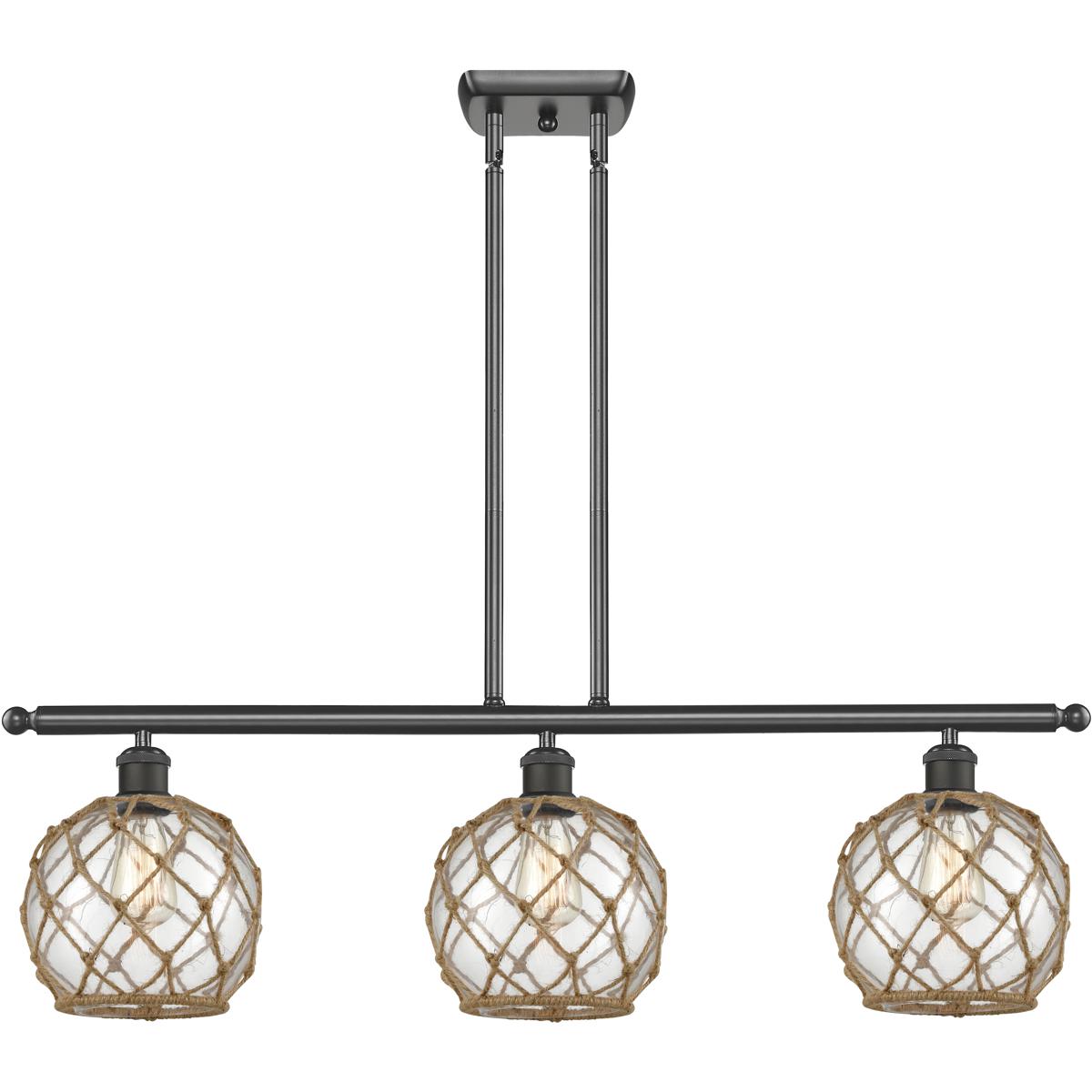 Innovations Lighting 516-3I-OB-G122-8RB-LED Ballston Farmhouse Rope LED 36 inch Oil Rubbed Bronze Island Light Ceiling Light in Clear Glass with Brown