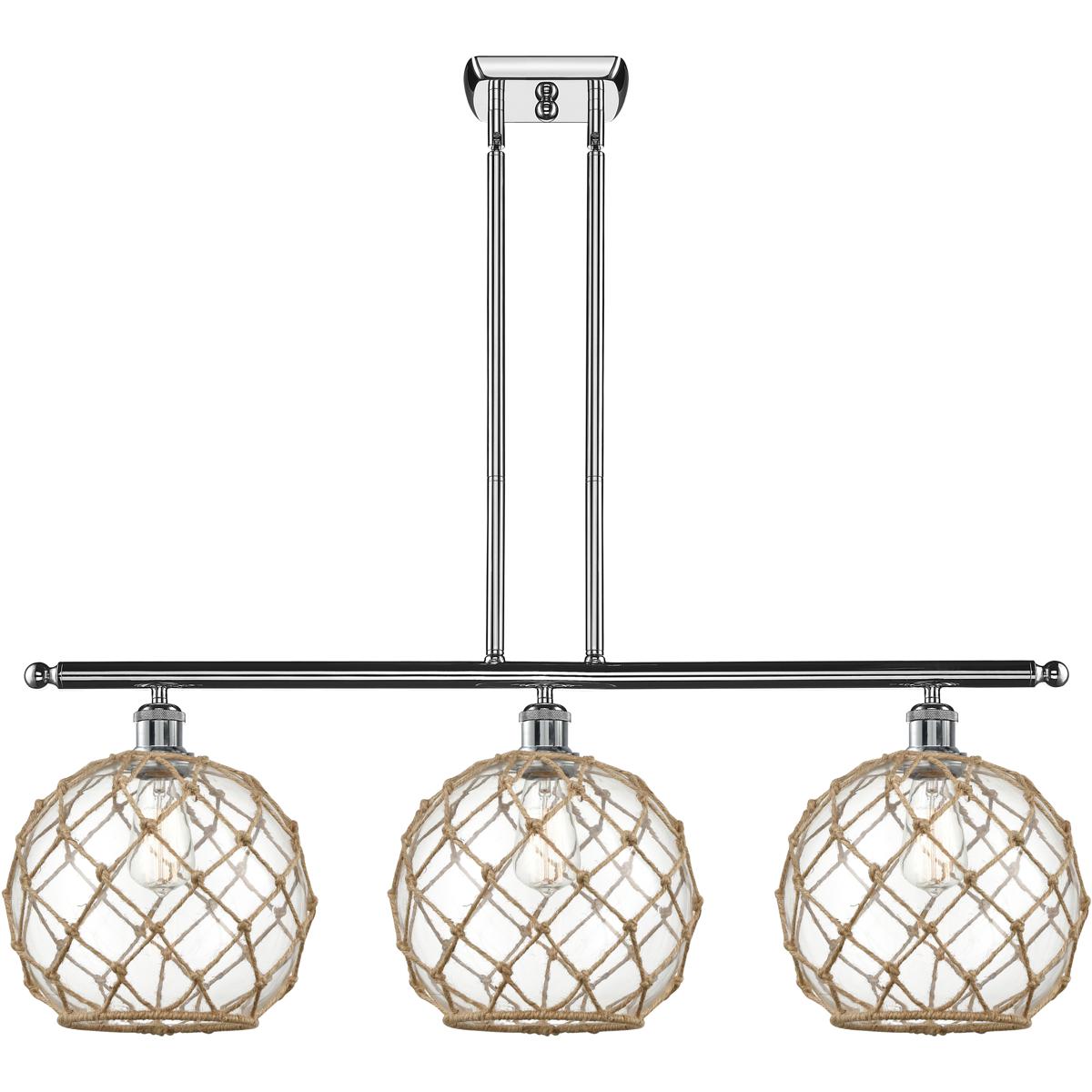 Innovations Lighting 516-3I-PC-G122-10RB-LED Ballston Large Farmhouse Rope LED 36 inch Polished Chrome Island Light Ceiling Light in Clear Glass with