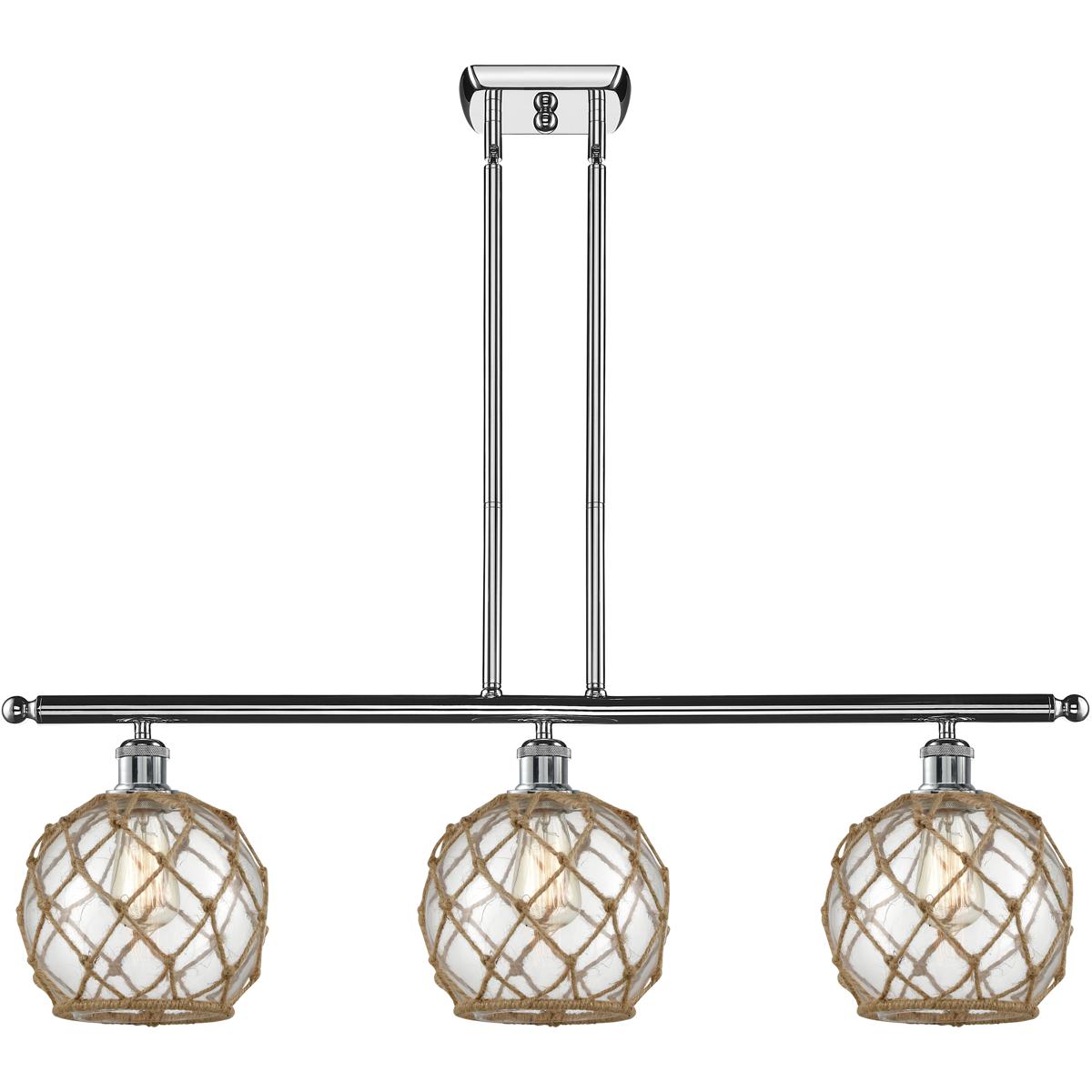 Innovations Lighting 516-3I-PC-G122-8RB-LED Ballston Farmhouse Rope LED 36 inch Polished Chrome Island Light Ceiling Light in Clear Glass with Brown R