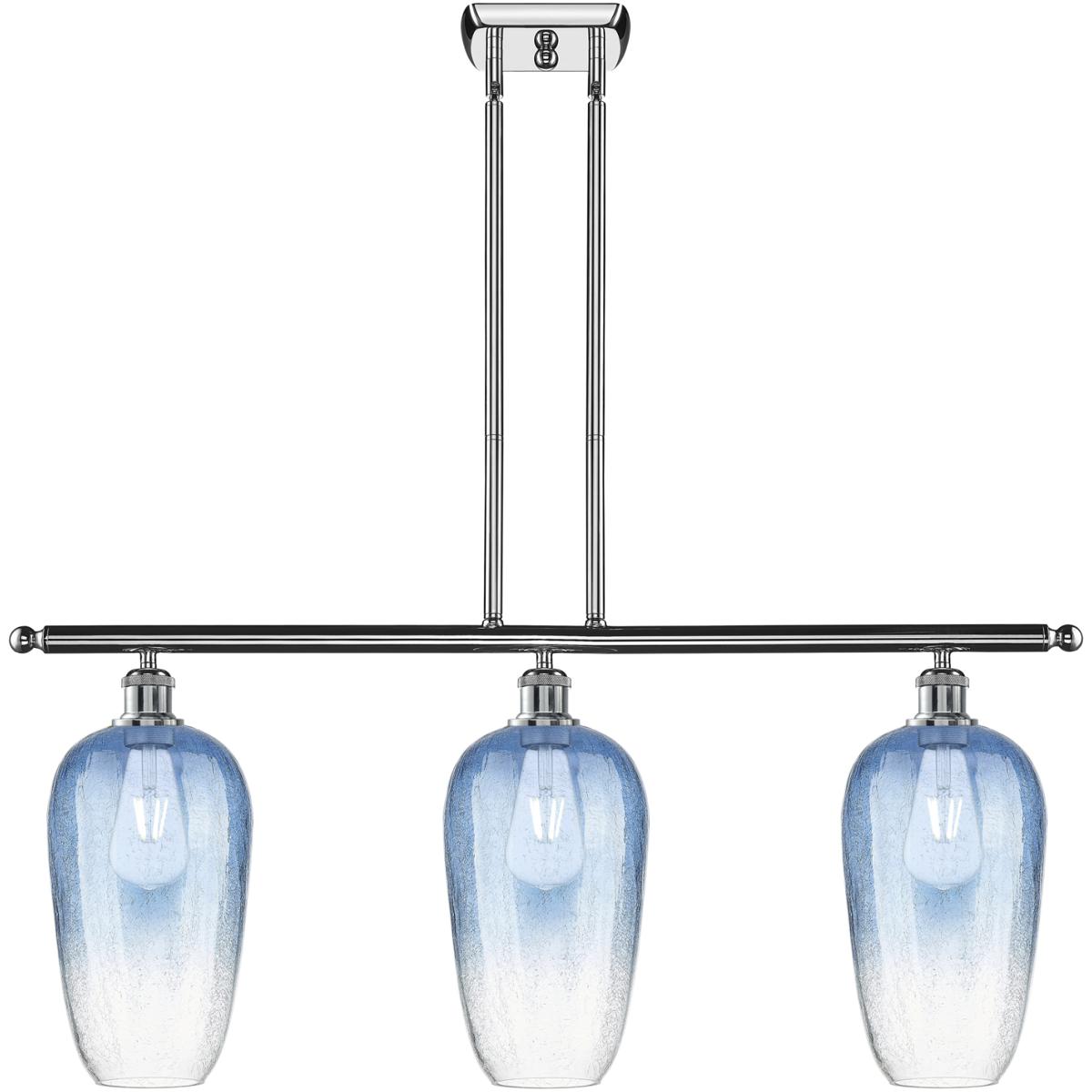 Innovations Lighting 516-3I-PC-G484-7SB Ballston Brookhaven Flute Island Light Ceiling Light in Polished Chrome, Sapphire Blue Glass