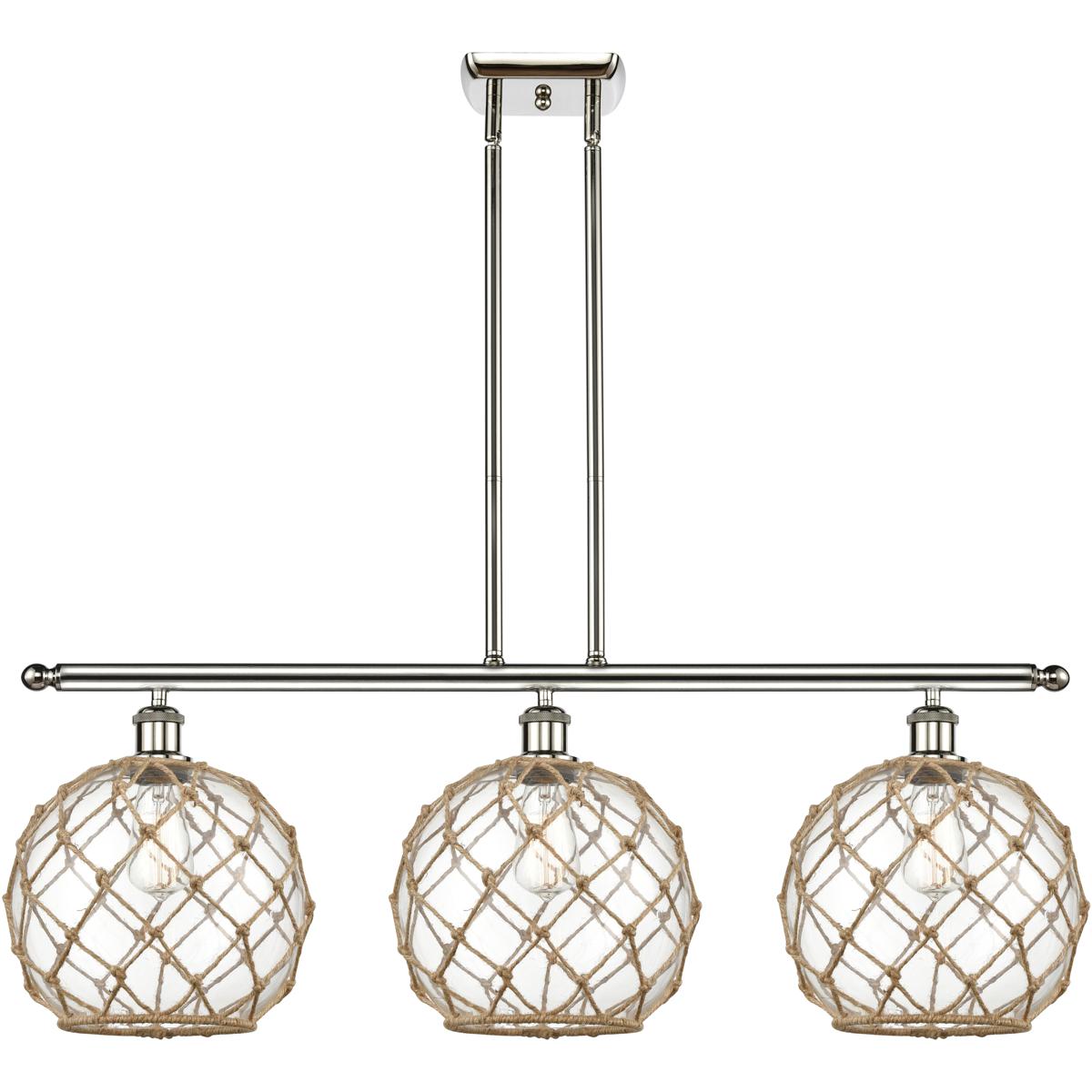 Innovations Lighting 516-3I-PN-G122-10RB-LED Ballston Large Farmhouse Rope LED 36 inch Polished Nickel Island Light Ceiling Light in Clear Glass with