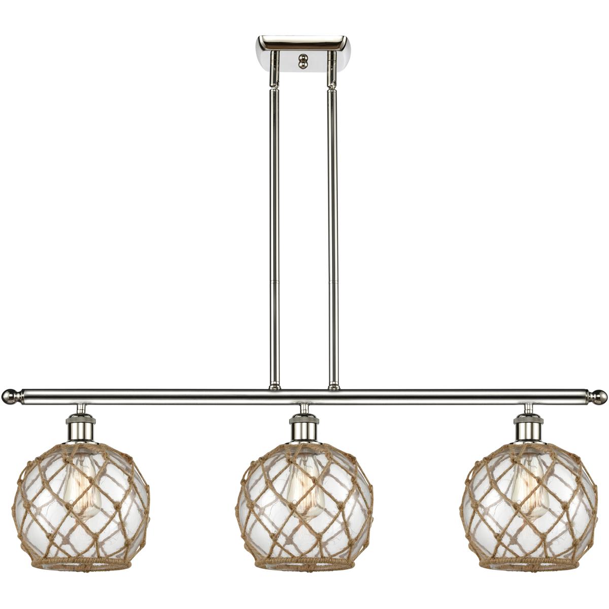 Innovations Lighting 516-3I-PN-G122-8RB-LED Ballston Farmhouse Rope LED 36 inch Polished Nickel Island Light Ceiling Light in Clear Glass with Brown R