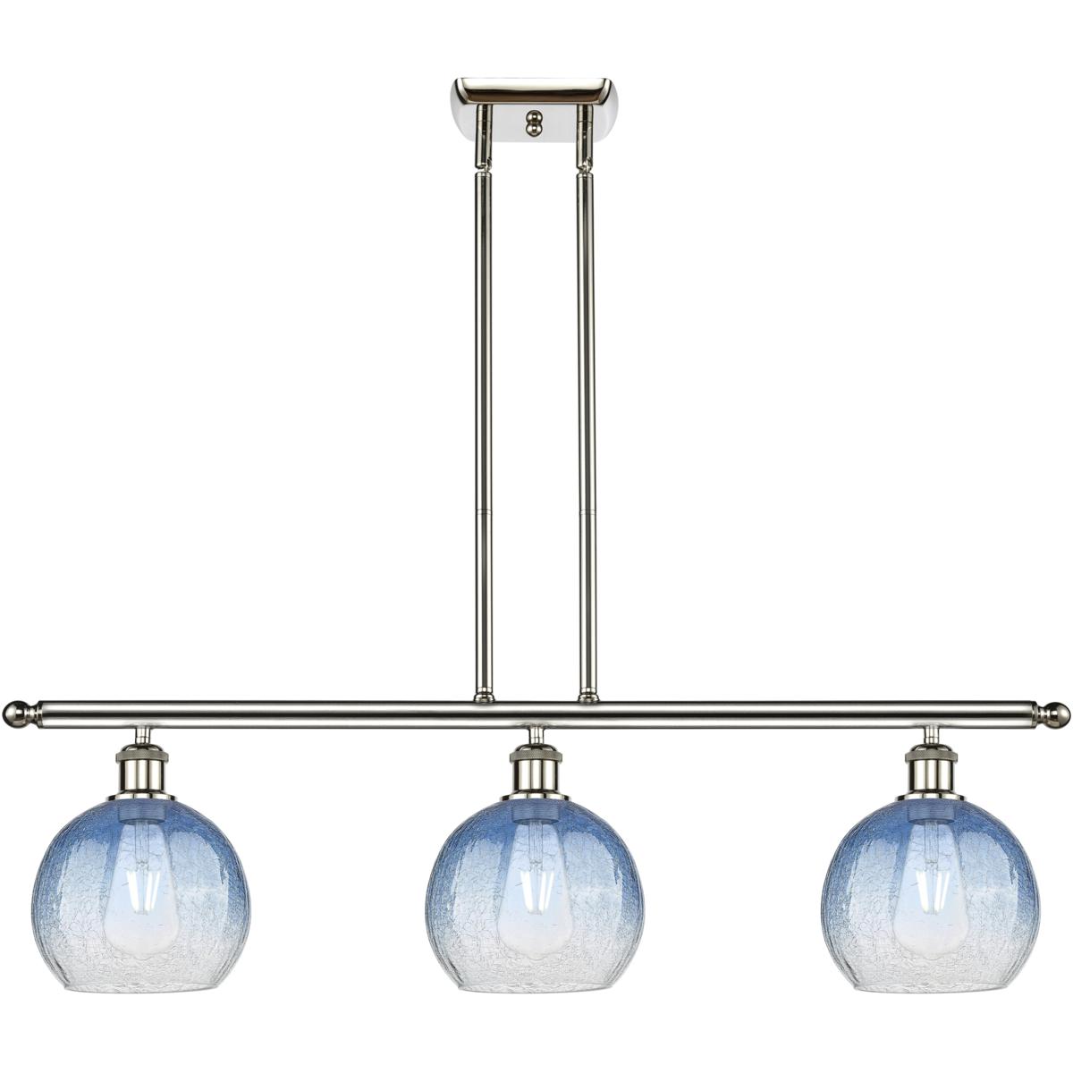 Innovations Lighting 516-3I-PN-G483-8SB Ballston Brookhaven Globe Island Light Ceiling Light in Polished Nickel, Sapphire Blue Glass